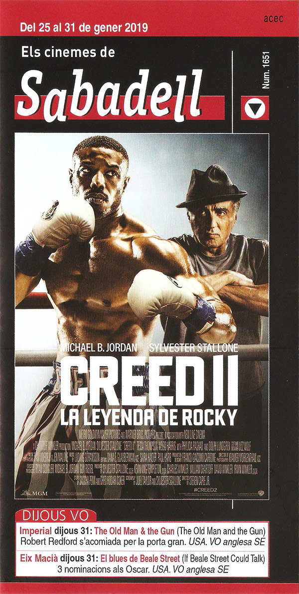 Cartelera Sabadell 1651 Creed II La leyenda de Rocky